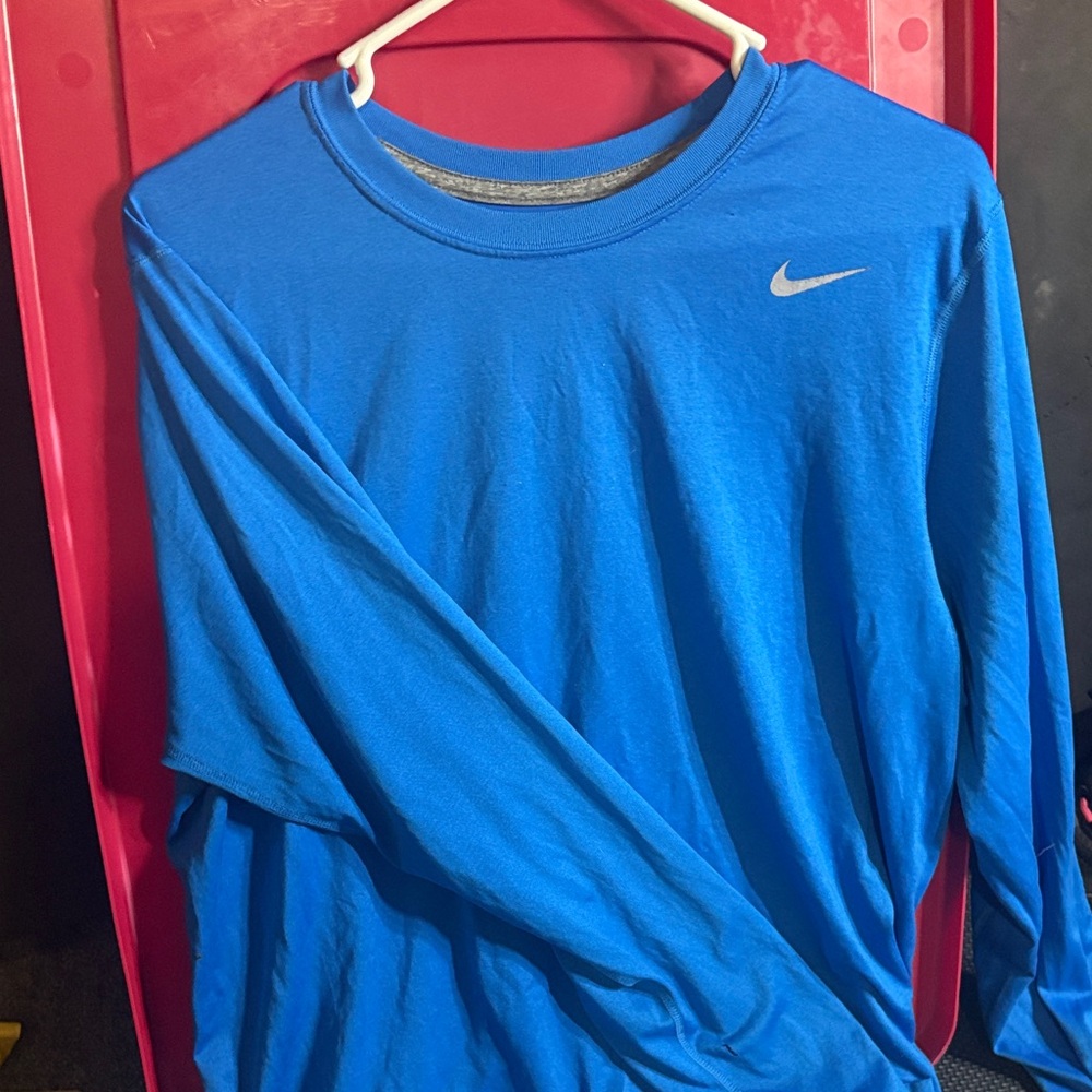 Nike Long-Sleeve Athletic Tee in Bright Blue with Swoosh